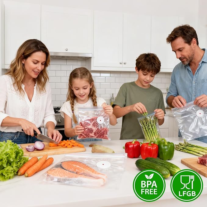 Reusable Vacuum Sealer Bags 12 Pack (11.8"x13.4") with 2 Clips, BPA-Free Vacuum Zipper Bags for Food Storage, Freezer & Sous Vide Cooking, Compatible with Food Saver Vacuum Sealers