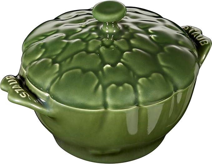STAUB Ceramic Dutch Oven 16-oz Petite Artichoke Cocotte, Basil