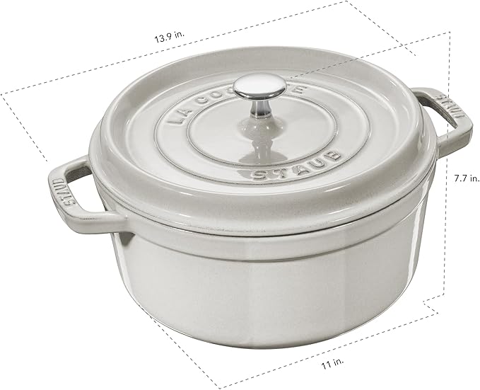 Staub Cast Iron 7-qt Round Cocotte - White Truffle, Made in France