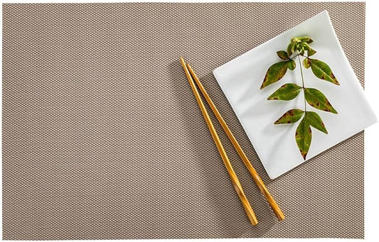 Restaurantware Carmel Mesh 16 x 12 Inch Table Placemats Set Of 6 Woven Washable Placemats - Heat Tolerant No Stain Light Taupe Kitchen Placemats Mesh Easy To Clean