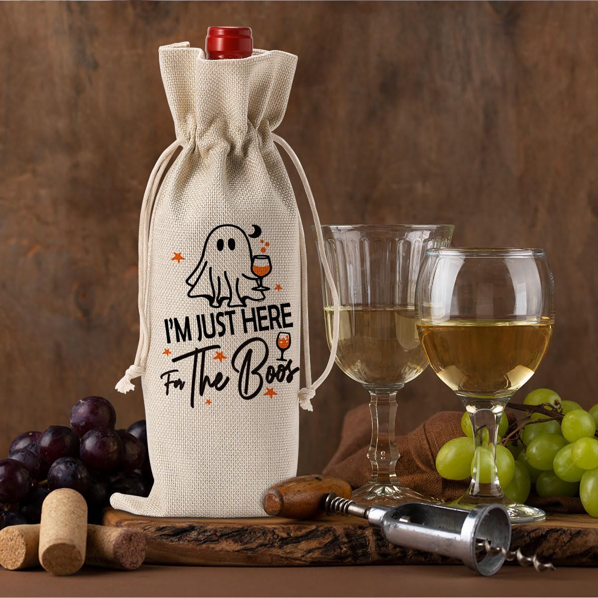 Funny Halloween Ghost Wine Bag Hocus Pocus Decor Gifts Halloween Party Supplies Home Decorations Wine Accessories for Wine Lovers Women Men Friend for the Boos Wine Bag
