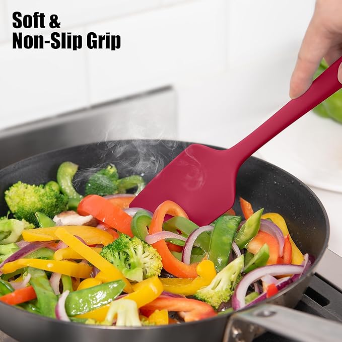 600°F Heat Resistant Silicone Spatula, Doosu High Temp Flexible Kitchen Rubber Bowl Scrapers Food Grade Seamless Baking Supplies Scratch-Proof for Scraping Non-Stick Pans (Red, 11.4in)