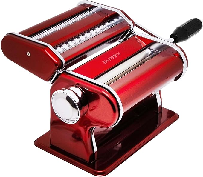 Fante's Red Pasta Machine With Double Pasta Cutter For Spaghetti And Fettuccine, For Rolling Uniform Pasta Sheets And Creating Consistent Homemade Noodles