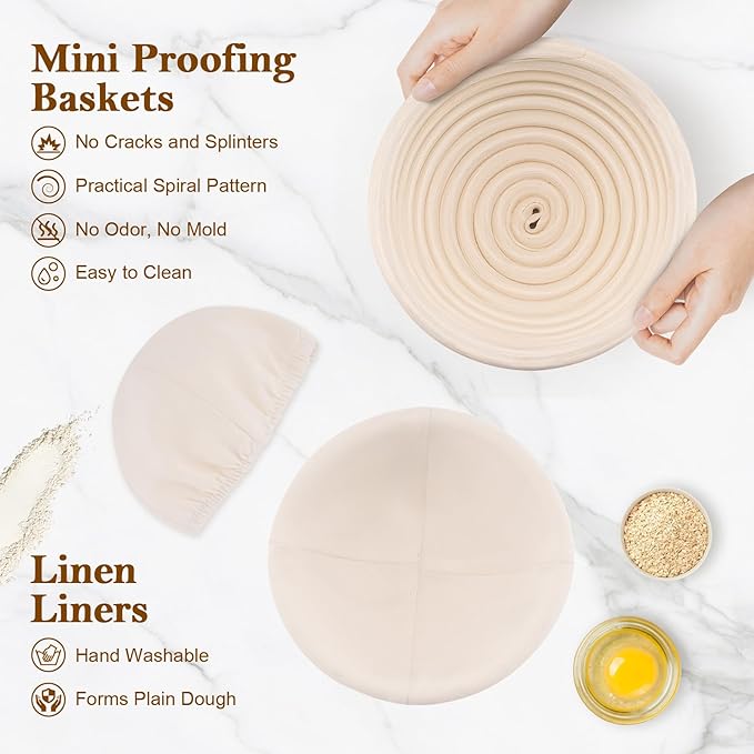 5 Inch Mini Banneton Bread Proofing Basket Set of 6, REMEIT Sourdough Bread Baking Supplies, Small Banneton Basket Proofing Baskets for Sourdough Bread Baking