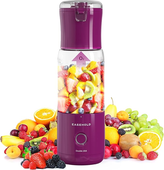 EASEHOLD Portable Personal Blender for Smoothies Shakes, Fresh Juice Mini Fast Blender on the go with 6 Blades, Rechargable Single BPA Free for Sport, Kitchen, Travel,Camping (Raspberry)