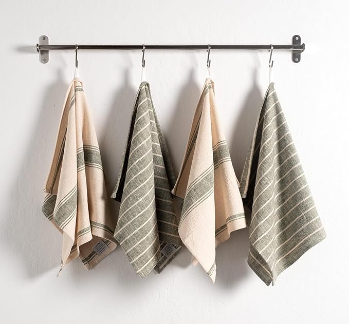 KAF Home Natural Rustic Farmhouse Slubbed Kitchen Towel | 100% Cotton Dish Towel, 18 x 28 Inches | Soft and Absorbent (Olive, Set of 4)