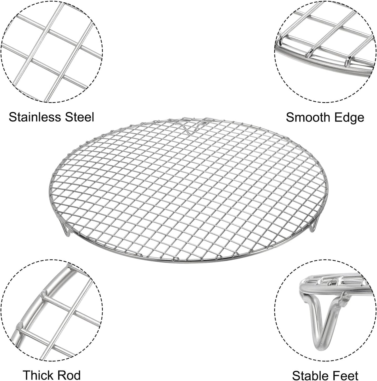 uxcell Round Cooking Rack with Legs, Dia 13 Inch 304 Stainless Steel Barbecue Grill for Cooking Baking Barbecue Air Fryer Racks, Silver