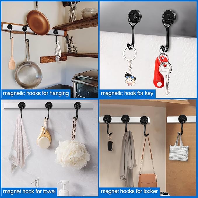 LOVIMAG Hooks, 40lbs+ Magnetic Magnet Hook 2025 Cruise Cabin Ship Essentials Heavy Duty Strong Refrigerator Fridge Hanging for Classroom Beach Vacation Kitchen Grills Home Mug Hanger (20 Pack), Black
