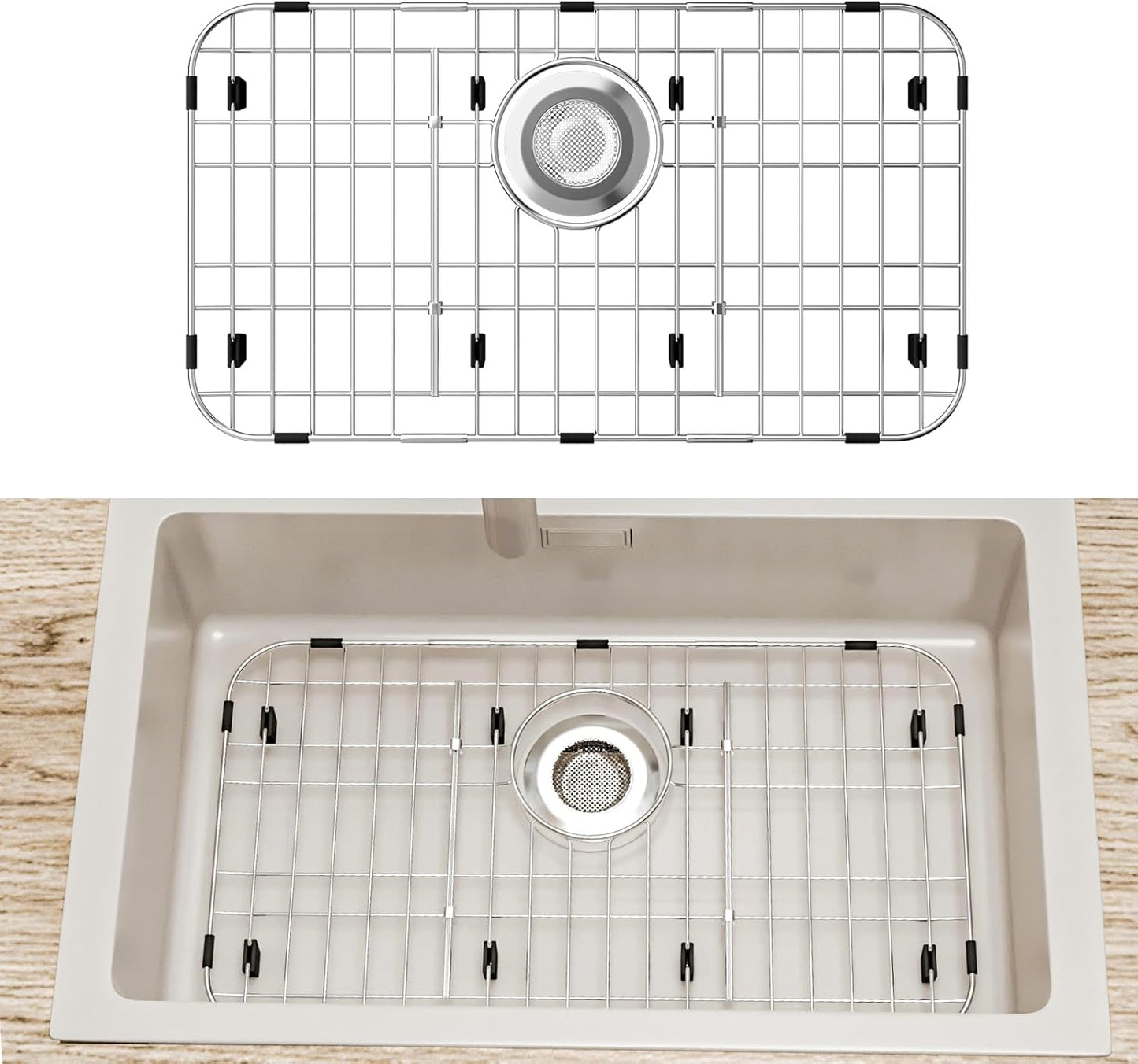 23’’ x 13’’ Stainless Steel Sink Grid, Sink Protectors for Kitchen Sink, Sink Protector with Rear Drain for Single Sink Bowl, Sink Bottom Grid, Sink Grate for Bottom with Sink Strainer