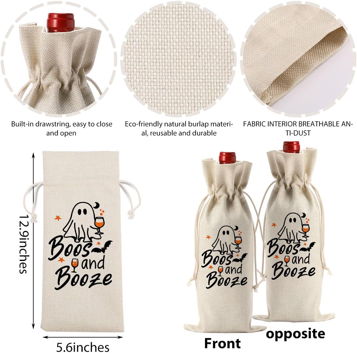 Funny Halloween Ghost Wine Bag Hocus Pocus Decor Gifts Halloween Party Supplies Home Decorations Wine Accessories for Wine Lovers Women Men Friend Boos and Booze Wine Bag