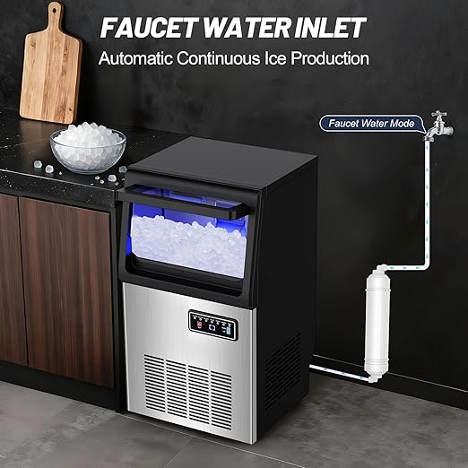 100LBS/24H High Output - Commercial Ice Maker with 20LBS Storage Bin - Dual Water Inlets, 36 Ice Cubes/Cycle, 15" Compact Undercounter/Freestanding Design - Self-Cleaning for Home Bars, Outdoor
