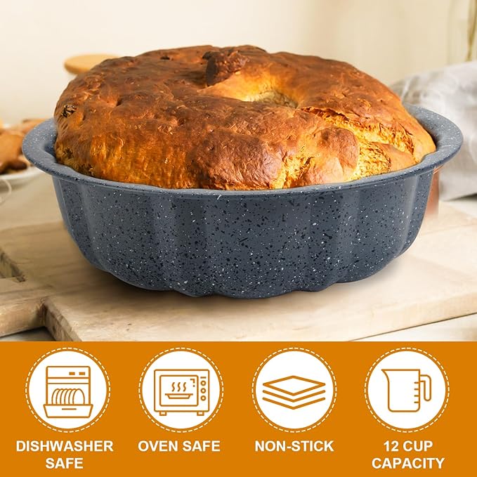 OAMCEG 2 Pack Bunte Cake Pan Nonstick 9.5 Inch Fluted Tube Cake Pans for baking, 10 Cups Heavy Duty Carbon Steel Tube Pan Baking Mold for Buntelet, Bavarois, Brownie (Pale Blue)