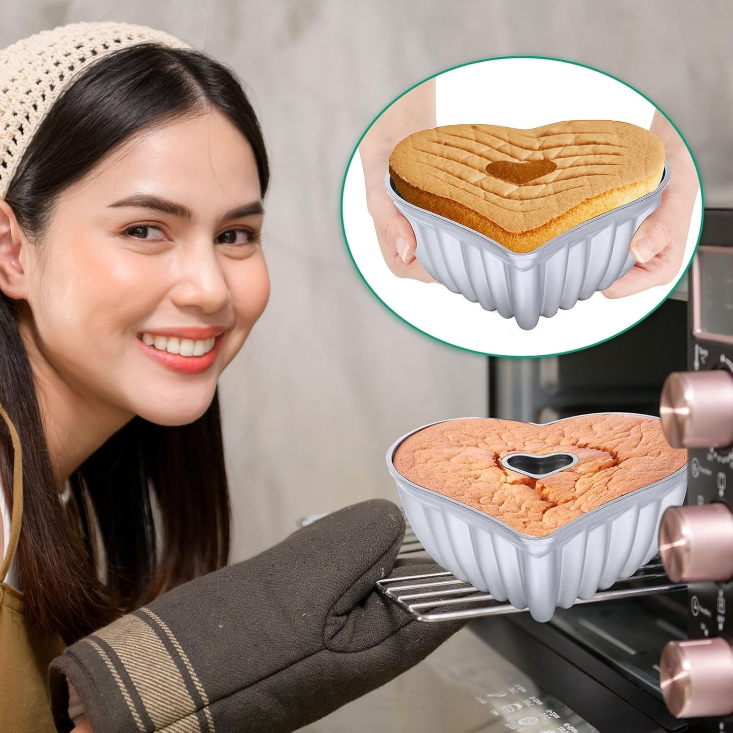 Layhit 2 Pcs 10 Inches Heart Shaped Fluted Cake Pan Aluminum Heart Cake pan Non Stick Oven Baking Mold for Birthday Wedding Family Party Kitchen Accessories (Silver)