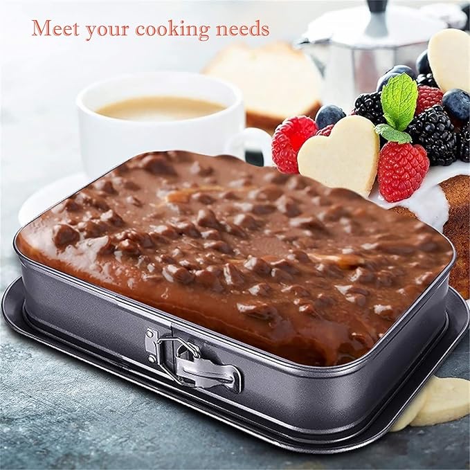 Kenond Large Springform Cake Pan, 14 x 11-Inch Rectangle Cheesecake Pan, Tiramisu Bakeware with 50Pcs Wax Paper, 3Pcs Spatula Set, Non-Stick Baking Pan Mold Leakproof