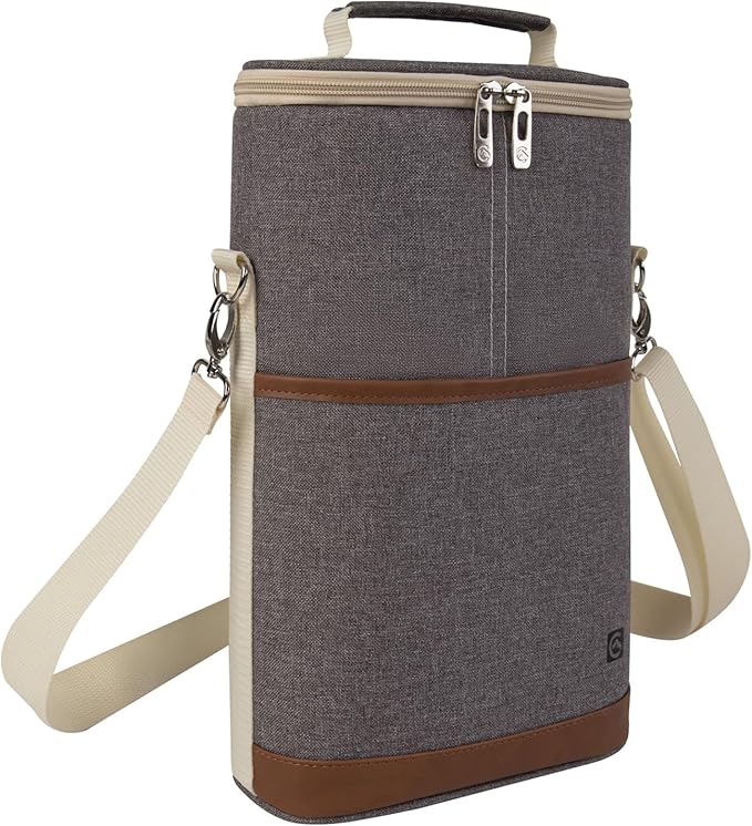 ALLCAMP OUTDOOR GEAR 2 Bottle Wine Tote Carrier - Insulated Portable Padded Canvas Wine Bag for Travel, BYOB Restaurant, Wine Tasting, Party, Great Christmas Day Gift for Wine Lover，Dark Gray