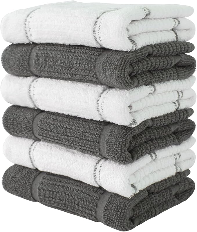 CRAFTSWORTH Kitchen Towels, 15 x 26 Inches, Pack of 6, 400 GSM, 100% Ring Spun Cotton, Grey Combo Windowpane Dish Towels Super Soft and Absorbent, Tea Towels and Bar Towels