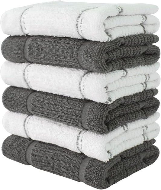 CRAFTSWORTH Kitchen Towels, 15 x 26 Inches, Pack of 6, 400 GSM, 100% Ring Spun Cotton, Grey Combo Windowpane Dish Towels Super Soft and Absorbent, Tea Towels and Bar Towels