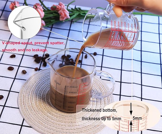 Measure Glass -[Insulated handle | V-Shaped Spout]-Made of High Borosilicate Glass Measuring for Kitchen or Restaurant, Easy to Read, 120 ML (4 Oz)
