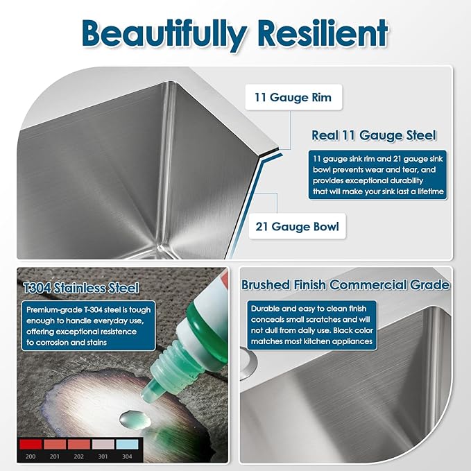 ROVOGO 17x19x8 in. Bar Sink Drop in, Top Mount Kitchen Sink Single Bowl 304 Stainless Steel, Small Wet Bar Prep Sinks with 1 Hole, Brushed