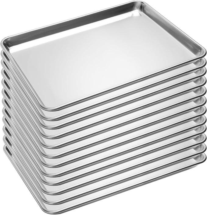 12 Pack Half Size Baking Sheet Pan Aluminum Commercial Pan for Oven Freezer Bakery Hotel Restaurant 13" × 18"