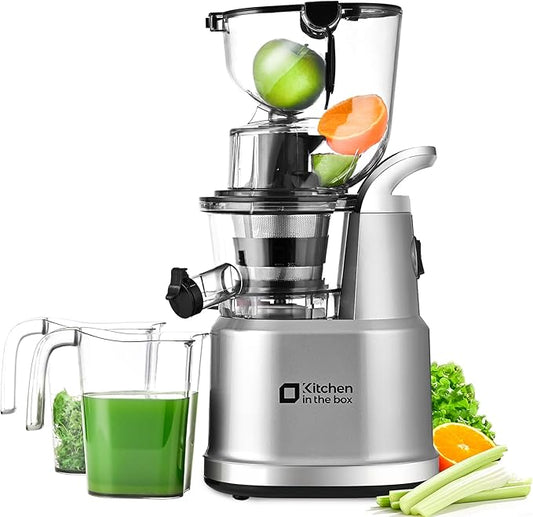 Cold Press Juicer Machines, Kitchen in the Box Slow Masticating Juicers Machine,3.26inch Large Wide Feed Chute Fit Whole Fruits & Vegetables,BPA Free,Easy to Clean (Bright Silver)