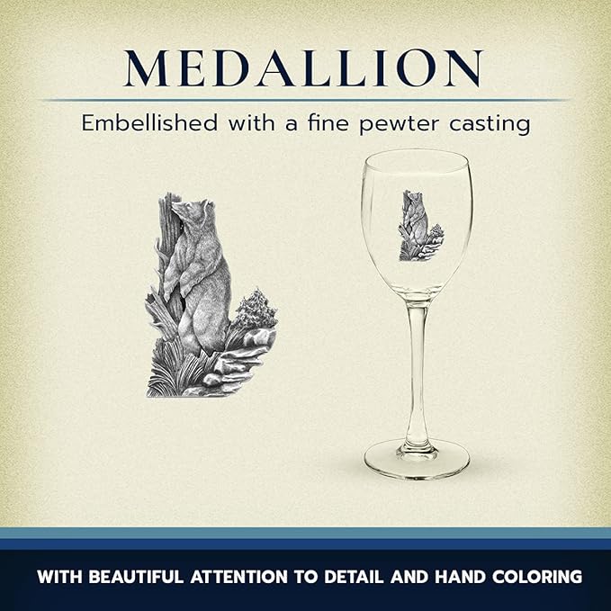 Heritage Pewter Black Bear Glass Goblets – Set of 2 | 12 OZ Goblet Wine Glasses | Expertly Crafted Pewter Glass