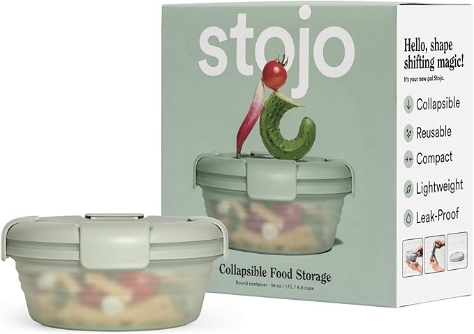 STOJO Collapsible Bowl - Translucent 36oz - Reusable Silicone Bowl (Translucent Sage Green)