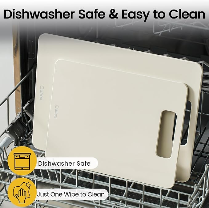 Cutting Boards for Kitchen [Set of 2], Wood Fiber Composite Cutting Board, Dishwasher Safe, Non Slip Non Toxic Chopping Board for Meat Vegetables Fruit Cheese - White