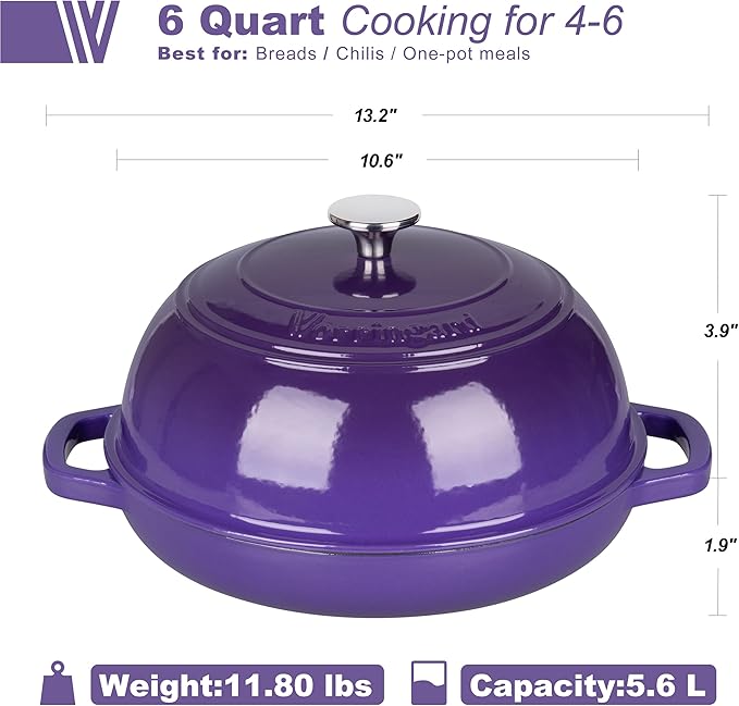 Enameled Cast Iron Dutch Oven Pot with Lid, Bread Oven for Sourdough Bread Baking, Dutch Ovens with Bread Proofing Basket& Baking Supplies Set, 6 Quart, Purple