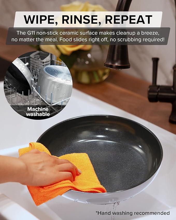 Nuwave Healthy G11-Pots and Pans Set Non Stick, 9H Near-Diamond Hardness Scratch-Resistant, Works on All Stovetops, PFAS Free, with Frying Pans, Saucepans & Glass Lids, Stay-Cool Handles, Tinsel