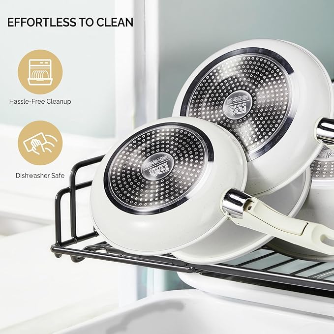 ROVSUN 22 Pcs Nonstick Pots and Pans Set, Cast Aluminum Kitchen Cookware Set with Detachable Handles, RV Kitchen Cooking Set and Utensils, Dishwasher Safe, PFAS PFOA & PFOS Free, Cream White