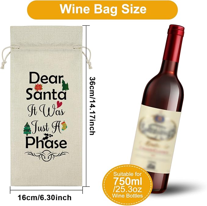 Christmas Wine Gift Bags Christmas Drawstring Bags Wine Bottle Gifts for Women Secret Santa Gifts for Coworker Men Wine Bottle Storage Bags for Travel Wine Accessories Gifts for Wine Lovers