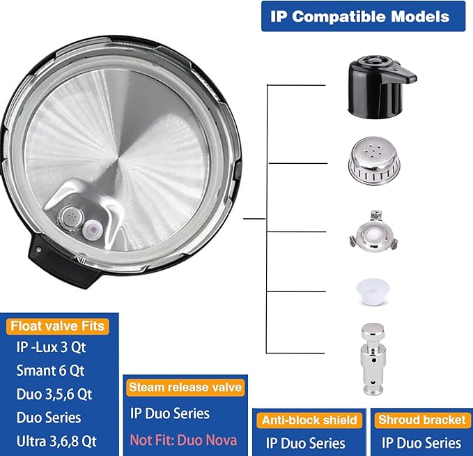 12 Pcs Instant Pot Steam Release Valve Original Instant Pot Parts Replacement with 8 Silicone Caps, Steam Release Handle for IP Duo 3, 5, 6, 8 Qt, Duo Plus 3, 6 Quart InstaPot parts