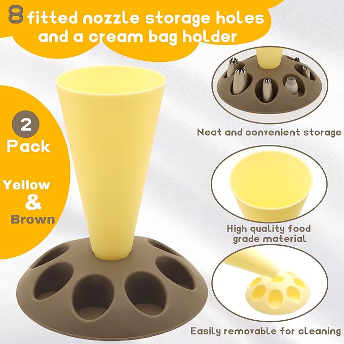 2 Pack Piping Bag Holder – Piping Bag Holder Stand for Filling, Icing Bag Holder, Pastry Bag Holder Stand with 8 Nozzle Slots, Includes 100 Pcs 13 in Piping Bags, 6 Icing Nozzles & 5 Couplers