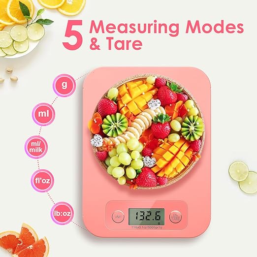 Smart Food Scale for Weight Loss, Digital Food Scale Grams and Ounces with Nutritional Calculator, Food Weight Scale for Diet, Keto, Macro, Calories Counting, Meal Prep 0.1oz/11lb (Pink)