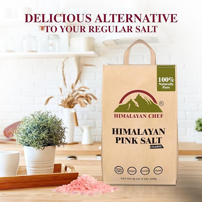 Himalayan Chef Pink Salt Coarse Grain, Salt for Grinder Refill - 5 lbs Bags | 100% Natural Salts, Non-GMO & Gluten Free, Food Grade with Rich of 84 Minerals - Pack of 2