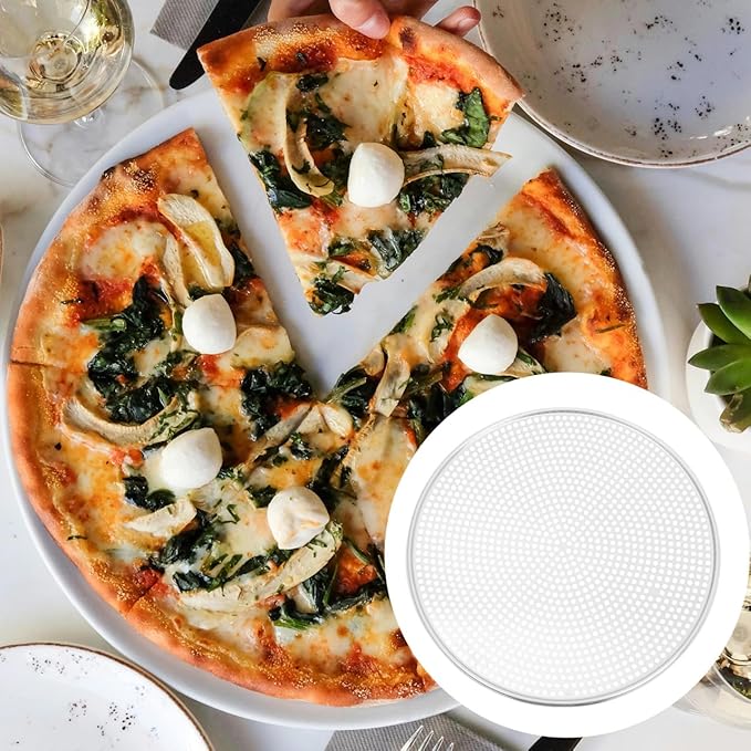 BESTonZON 16 Inch Pizza Tray, Aluminum Non-stick Pan with Holes Mesh Pizza Pan, Round Crisper Tray Baking and Serving Sheet for Oven Home Restaurant