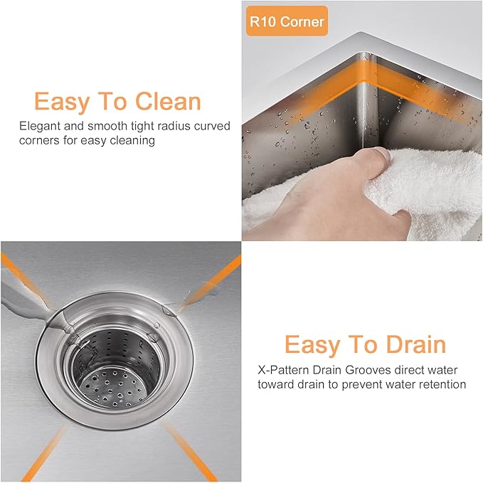 Bar Sink, ROVATE 15 x 15 inch Bar or Prep Kitchen Sink Undermount, Single Bowl T-304 Stainless Steel Small Sinks Handmade with Strainer