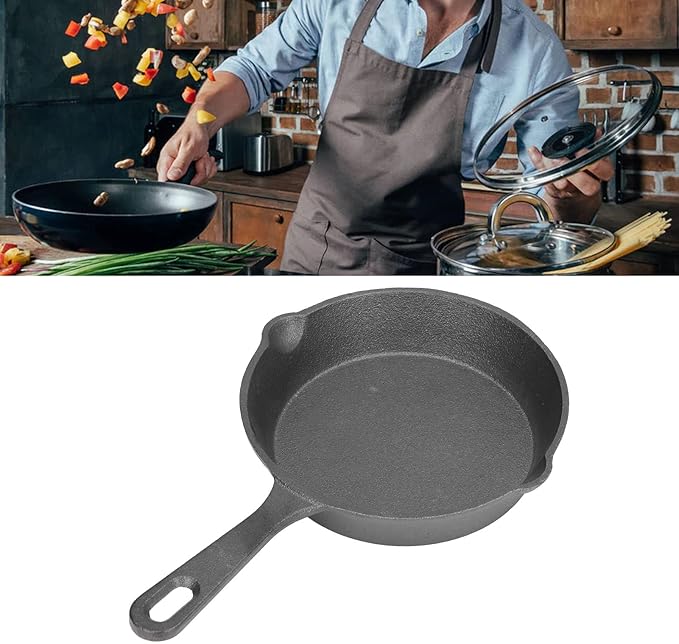 14cm Cast Iron Frying Pan, Pre Seasoned Small Skillets Nonstick Frying Pan Small Egg Skillet Flat Bottomed for Stovetop Oven Grill