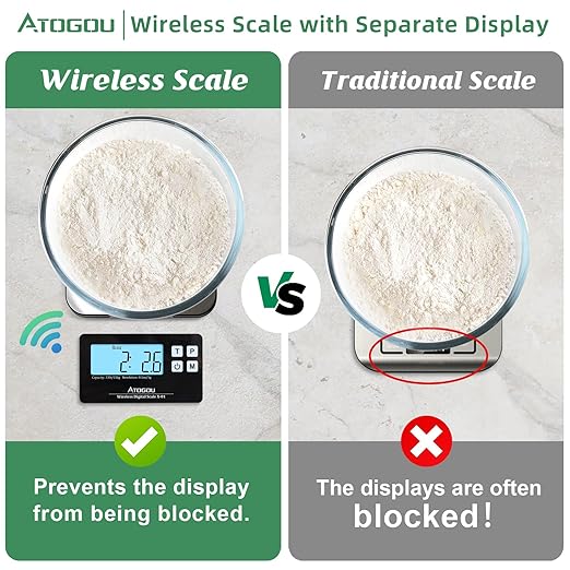 Aotgou Food Scale, 33lb Wireless Kitchen Scale with Remote Display, 1g/0.1oz Precise Graduation, Food-Grade 304 Stainless Steel, Digital Scale for Cooking, Baking, Postage, Shipping Black&Grey