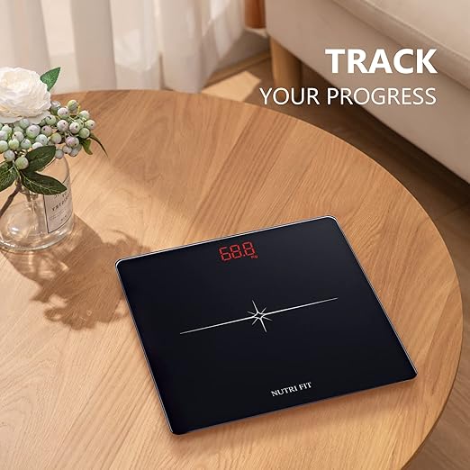 NUTRI FIT Digital Scale for Body Weight, Precision Bathroom Weighing Scale Step-On Technology High Capacity - 330 lb, LED Display with High Precision Measurements, Black