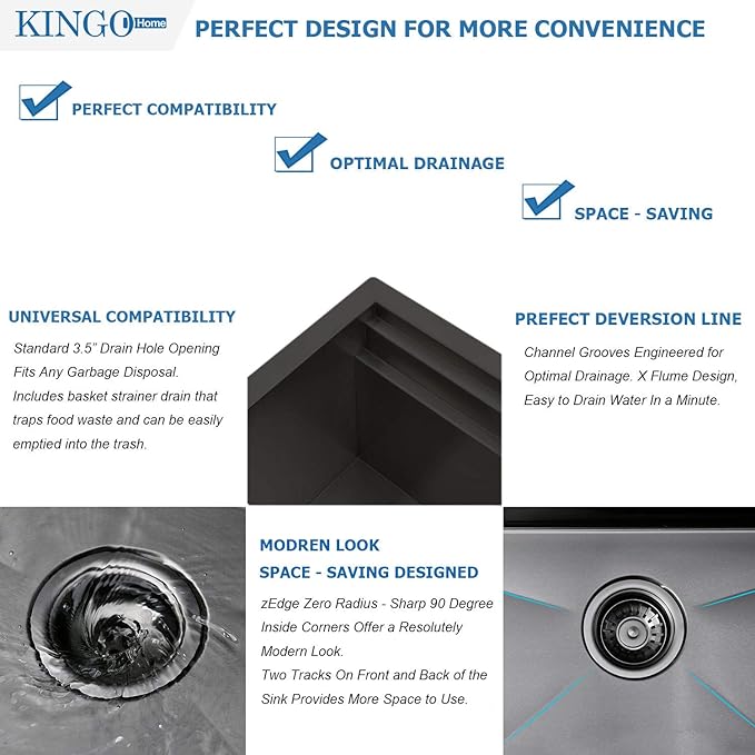 33 inch Black Farmhouse Sink, 16 Gauge Double Ledges Stainless Steel Farmhouse Kitchen Workstation, Apron Front Deep Single Bowl Kitchen Farm Farmer Style Sinks 33"x20"x9