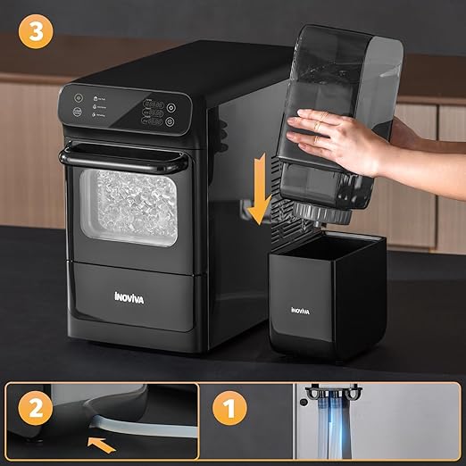 Nugget Ice Maker with 1.2 Gallon Tank, 40lbs/24H Soft & Chewable Ice, Automatic Water Supply, Preset Time, Self-Cleaning, Multifunctional Pellet Ice Machine for Home & Kitchen