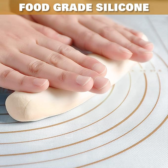Silicone Pastry Mat Extra Thick Large Non Stick Baking Supplies Kitchen Counter Cooking Rolling Dough Sheet Pie Crust Sourdough Bread Oven Liner with Measurement (XXL-24''(W)*32''(L), 3#Gold)