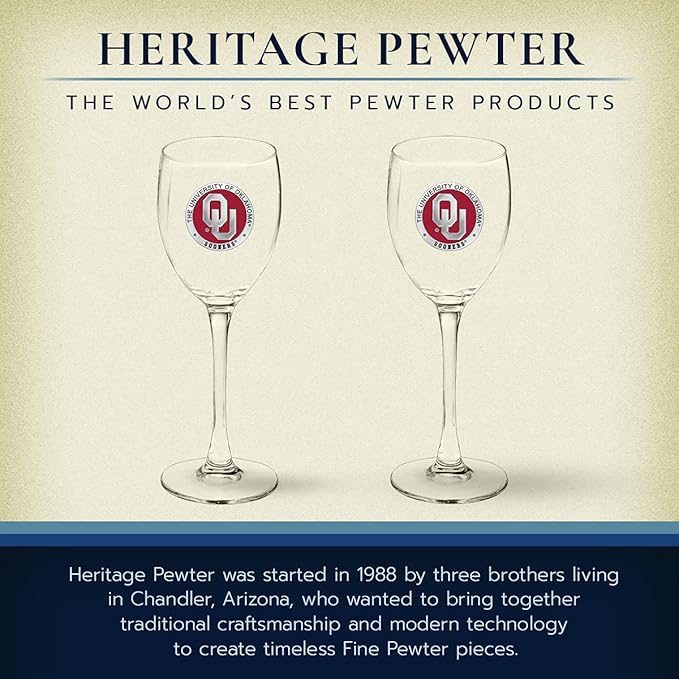 Heritage Pewter Oklahoma Sooners Glass Goblets – Set of 2 | 12 OZ Goblet Wine Glasses | Expertly Crafted Pewter Glass