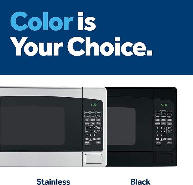 GE GCST20S1WBB Microwave Oven, 1,200-watt Capacity, 2.0 Cubic Ft, 8 Auto Cooking Settings, Child-Lock Technology, Kitchen Essentials for The Countertop, Dorm Room or Apartment, Black, Cu