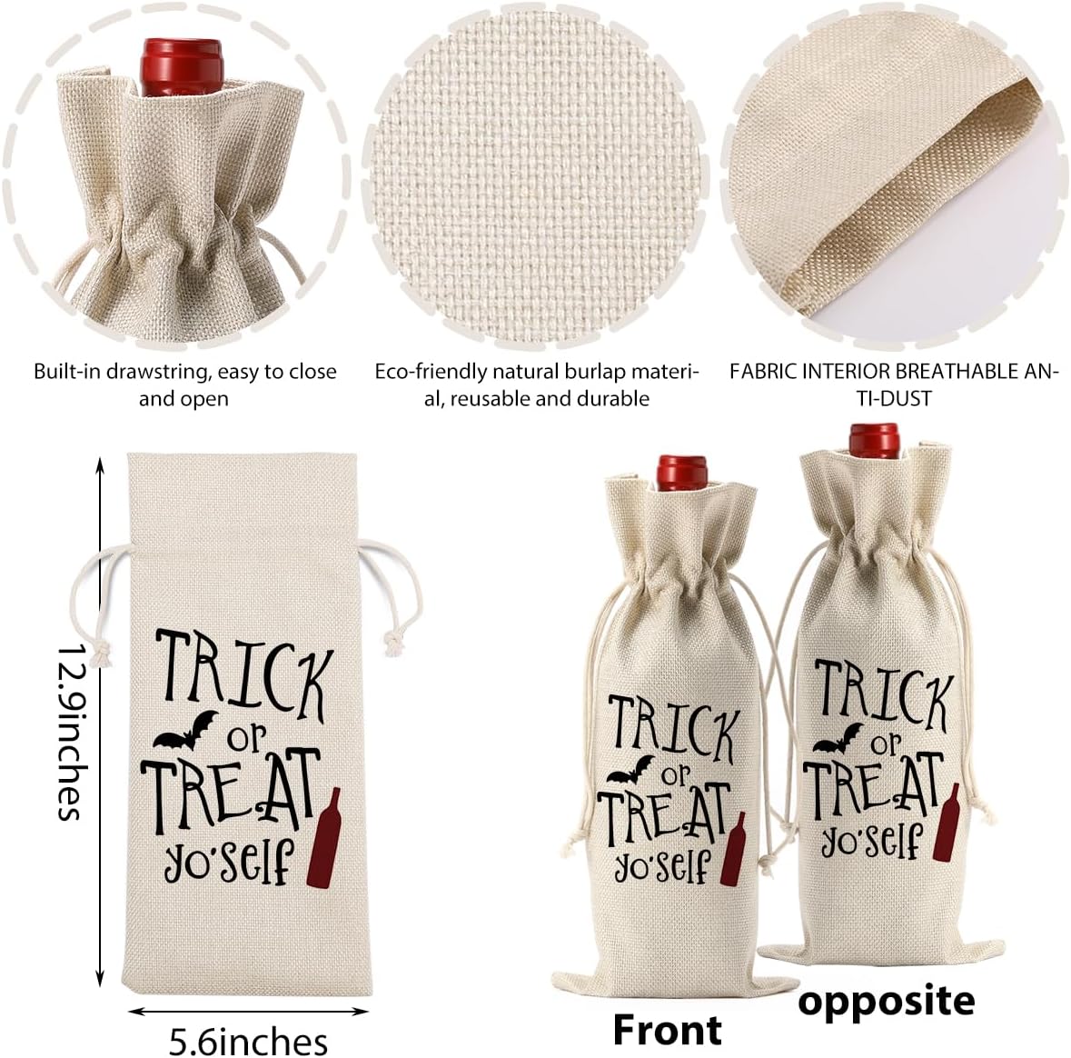 Cute Halloween Wine Bag - Birthday Gifts & Party Decorations for Women, Men & Friends - Trick or Treat Wine Bag