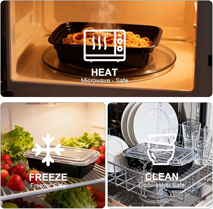 10Pack 35oz Meal Prep Containers Disposable Food Storage Containers with Lids, 1-Compartment Reusable Food Storage Plastic Stackable To Go Boxes Microwave, Freezer, Dishwasher Safe