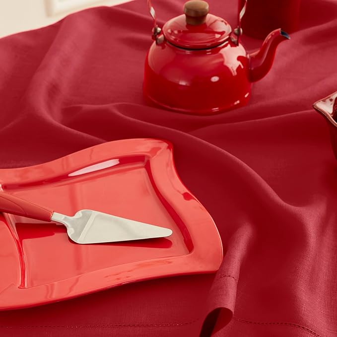 Solino Home Red Linen Napkins Set of 4-100% Pure Linen Hemstitch Dinner Napkins 20 x 20 Inch for Christmas, Holiday, Winter - Classic Hemstitch