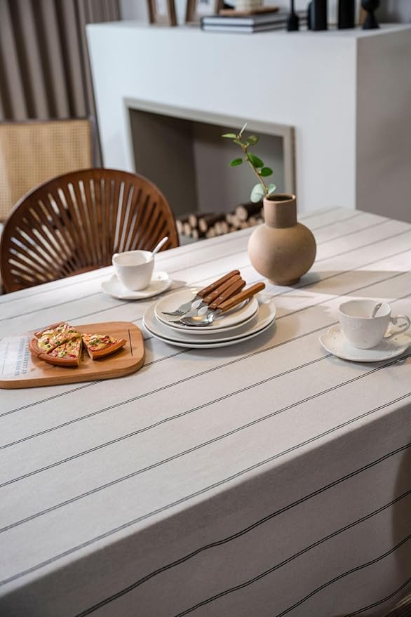 ArtBud Cotton Linen Table Cloths Boho Farmhouse Heavy Fabric Table Cover Burlap Striped Washable Table Top for Parties Coffee Kitchen Picnic Square, 55"×55"(4-6 Seats)